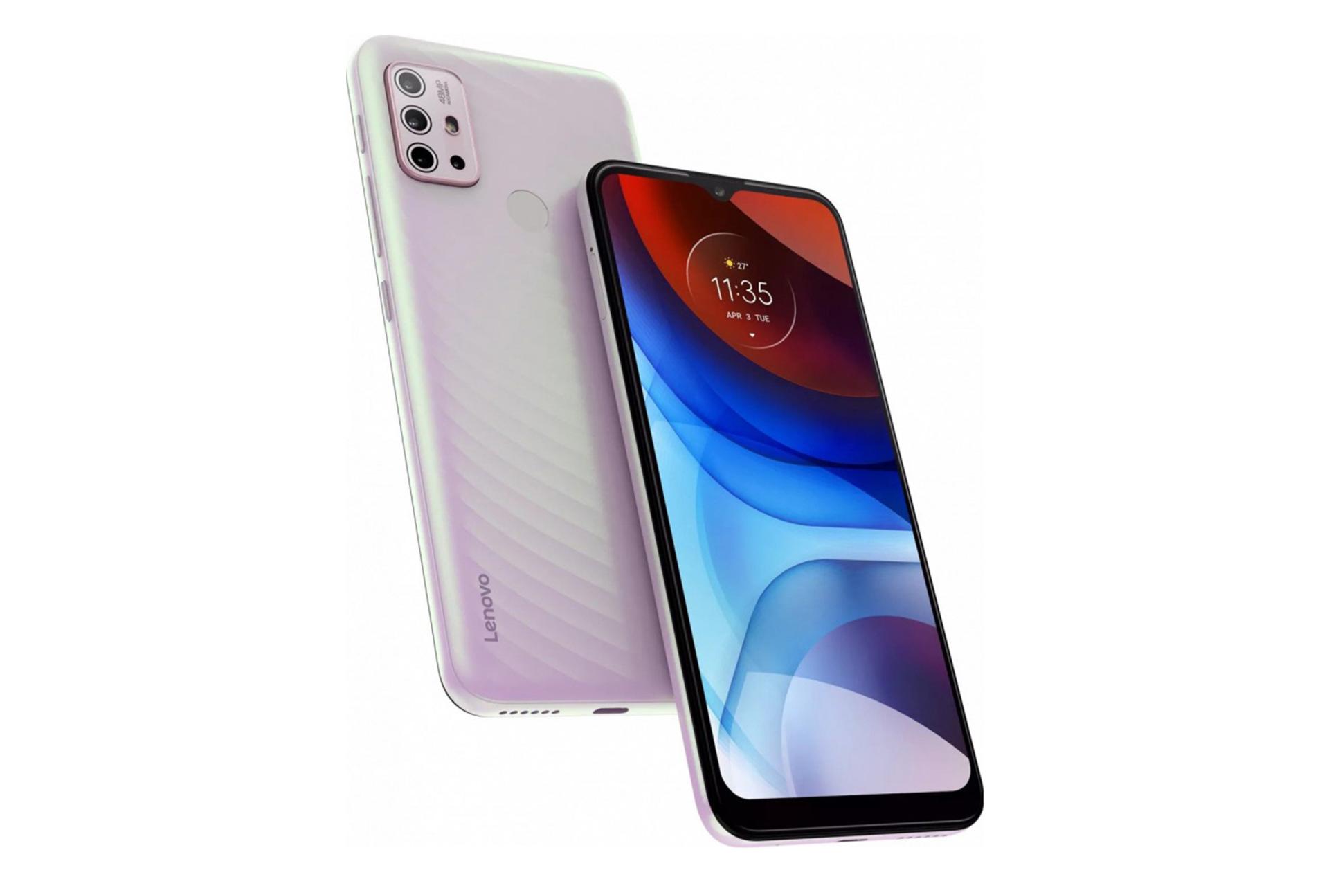 نمای پشت و جلو گوشی لنوو کی 13 نوت رنگ سفید مایل به صورتی