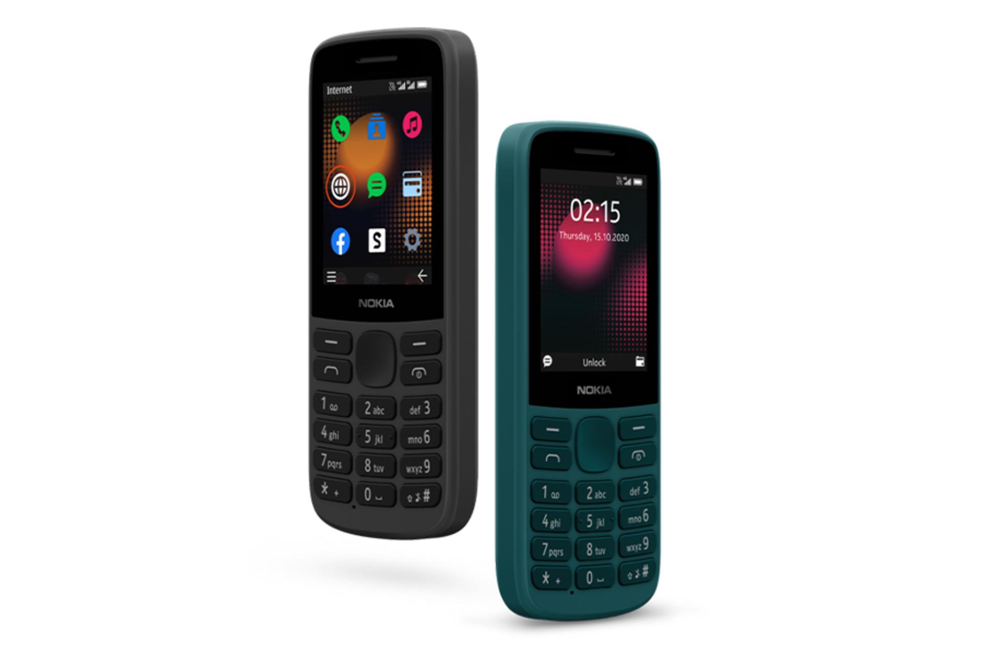 گوشی Nokia 215 4G نمای جلو مشکی و سبز / نوکیا 215