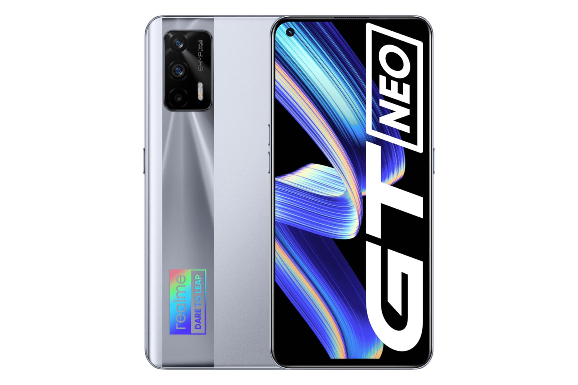 نمای جلو و پشت موبایل جی تی نئو ریلمی رنگ سفید