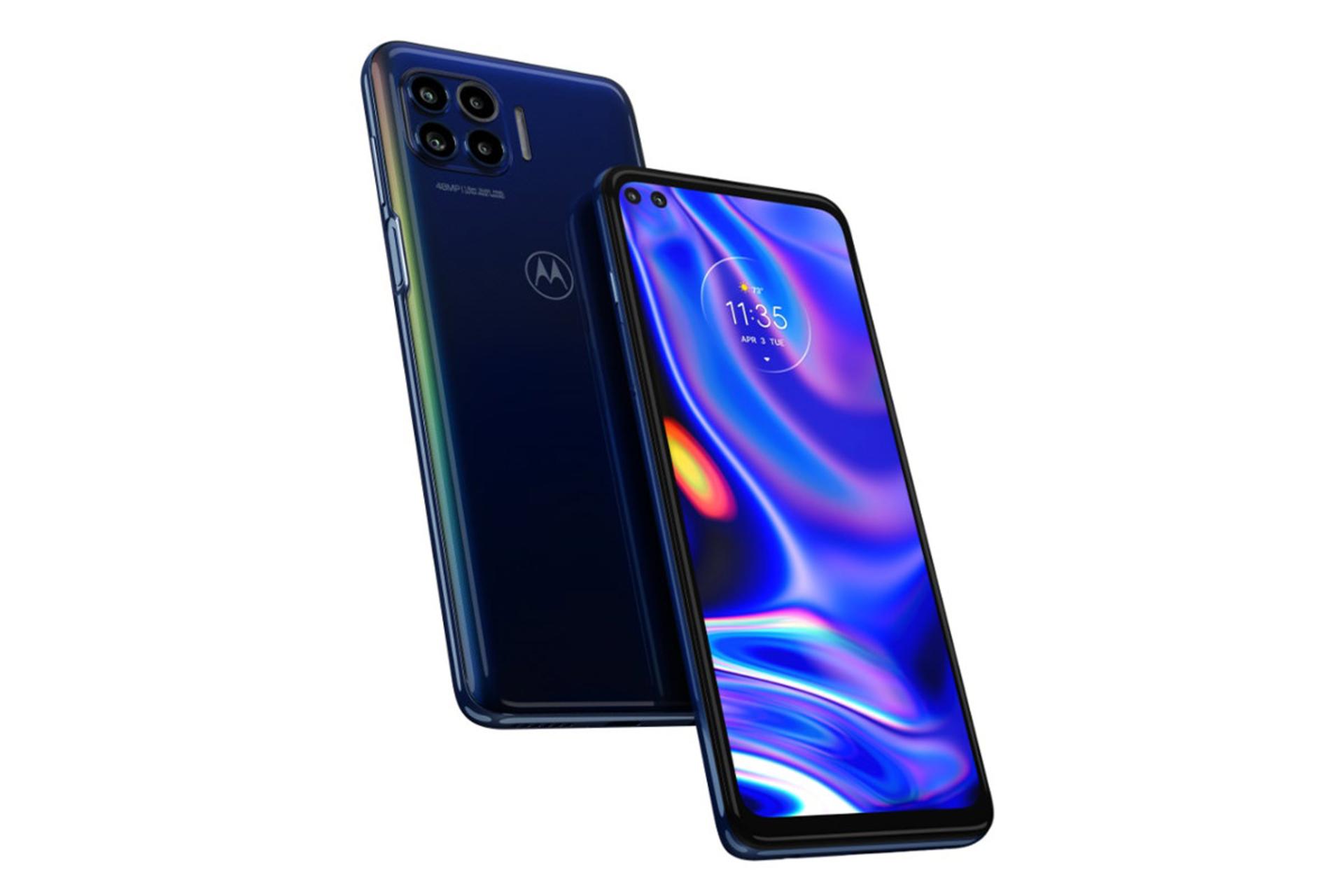 گوشی موتورولا 5G نمای جلو و پشت - دوربین ها - آبی / Motorola One 5G