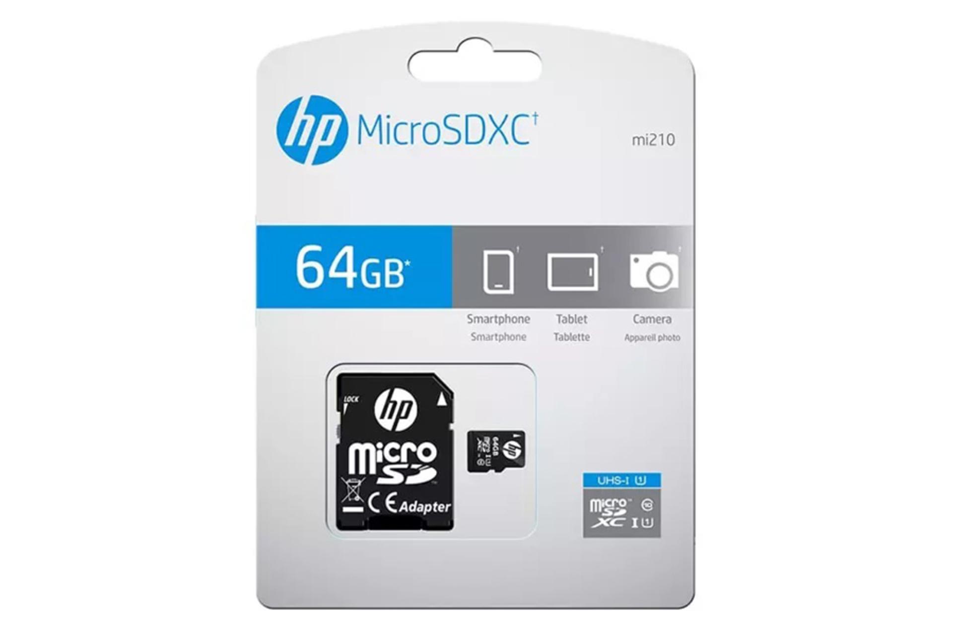جعبه کارت حافظه اچ پی microSDXC با ظرفیت 64 گیگابایت مدل MX210 کلاس 10