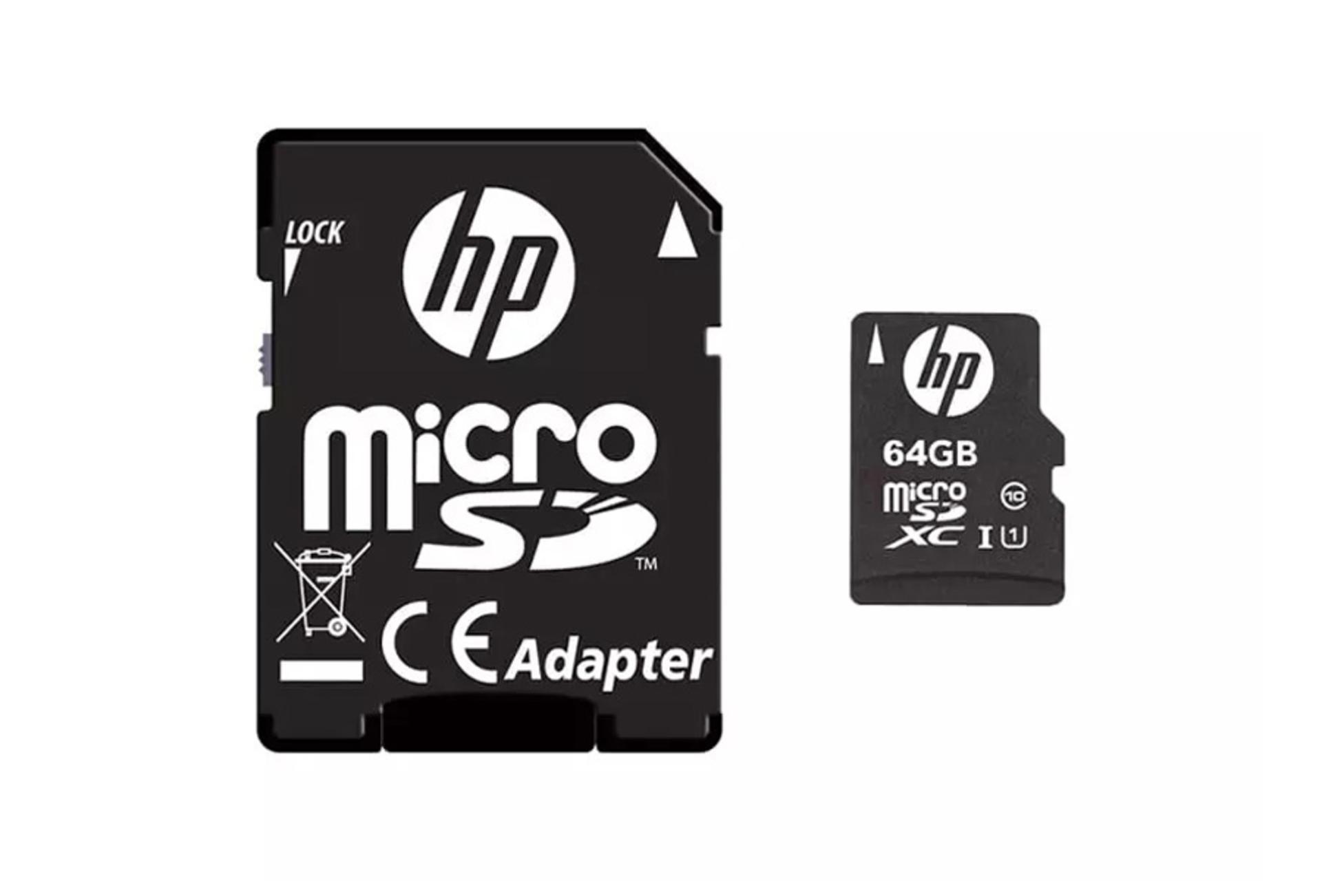 کارت حافظه اچ پی microSDXC با ظرفیت 64 گیگابایت مدل MX210 کلاس 10 همراه آداپتور
