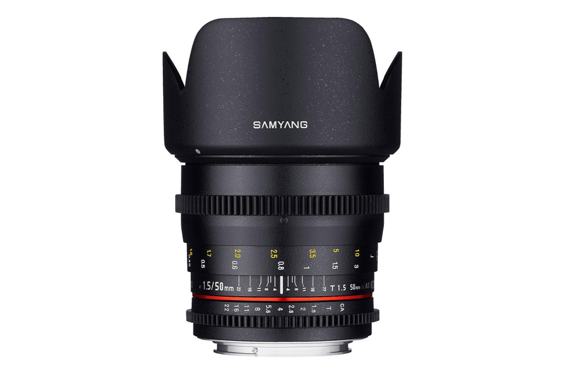  لنز سامیانگ 50mm T1.5 VDSLR AS UMC به همراه هود