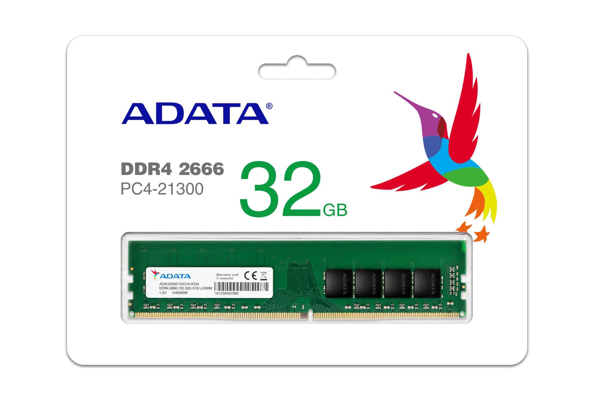 رم ای دیتا AD4U2666732G19-RGN ظرفیت 32 گیگابایت از نوع DDR4-2666 بسته بندی