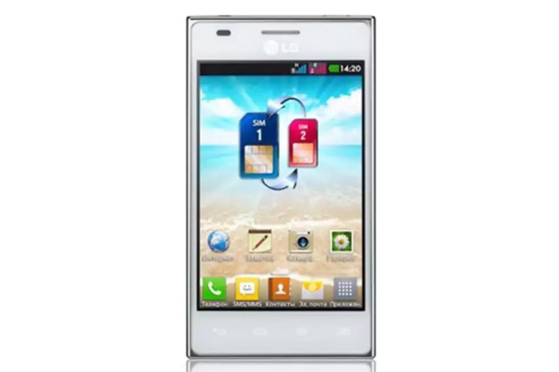 گوشی ال جی اپتیموس L5 E615 رنگ سفید از نمای جلو