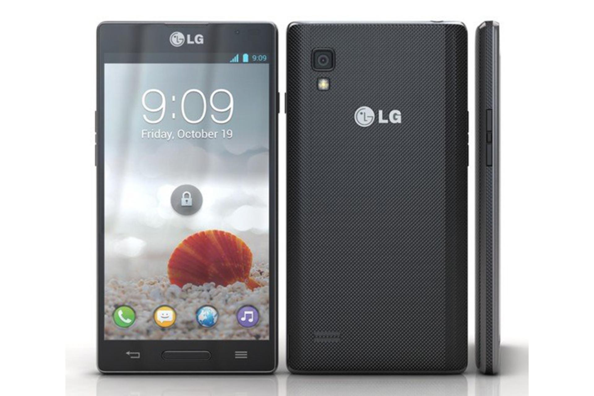 نمای پشت و جلو گوشی ال جی اپتیموس L9 P760 رنگ مشکی