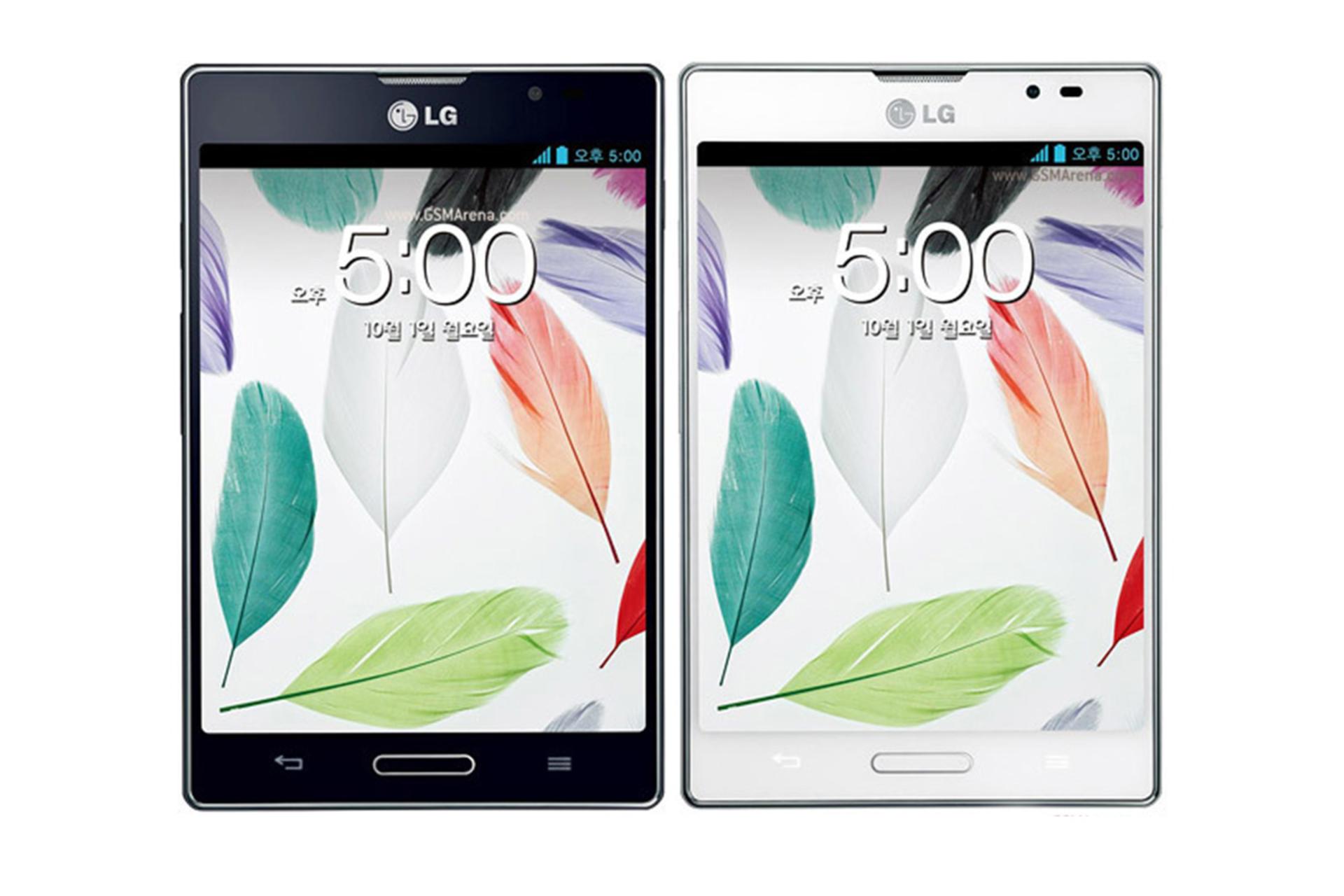 نمای جلو گوشی ال جی اپتیموس VU II F200 در رنگ سفید و مشکی