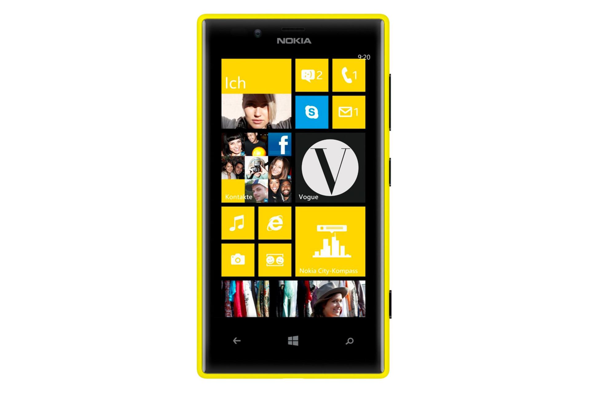 نمای روبرو موبایل نوکیا لومیا 720 زرد