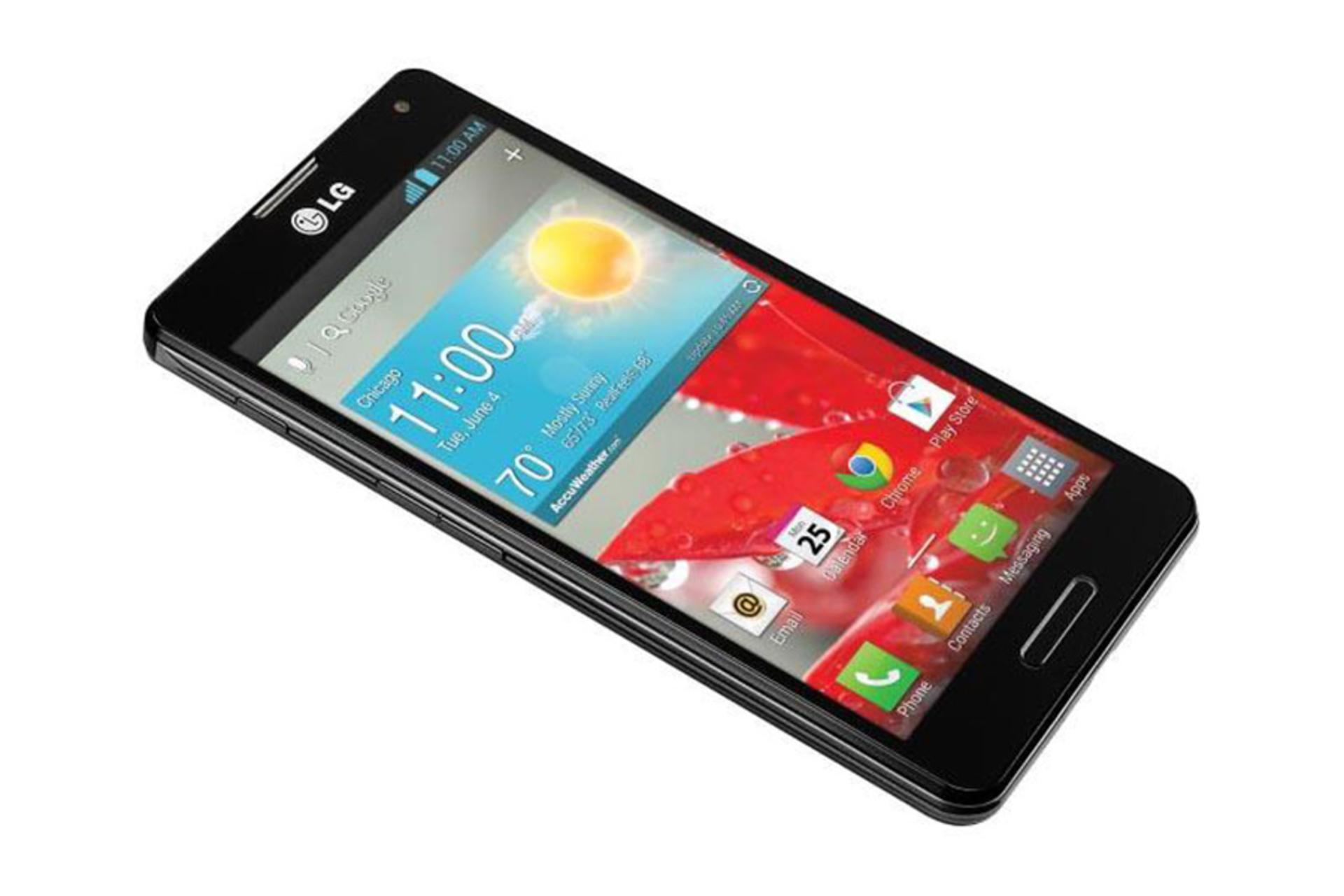 نمای نیمرخ گوشی ال جی اپتیموس F7 در حالت قرار گرفته روی سطح