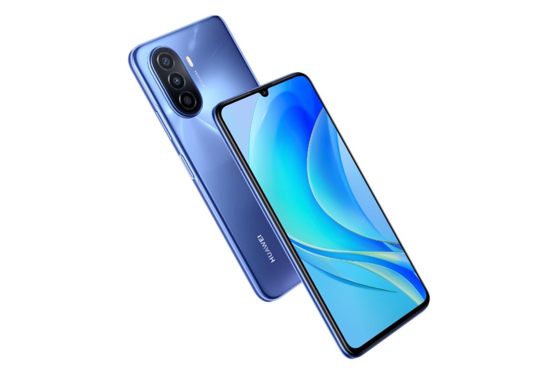 نمای کناری گوشی موبایل نوا Y70 پلاس هواوی / Huawei nova Y70 Plus آبی