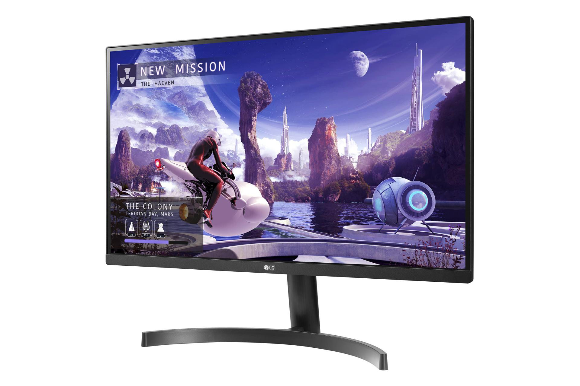 نمای نیم رخ جلو و سمت راست مانیتور ال جی 27 اینچ مدل 27QN600 