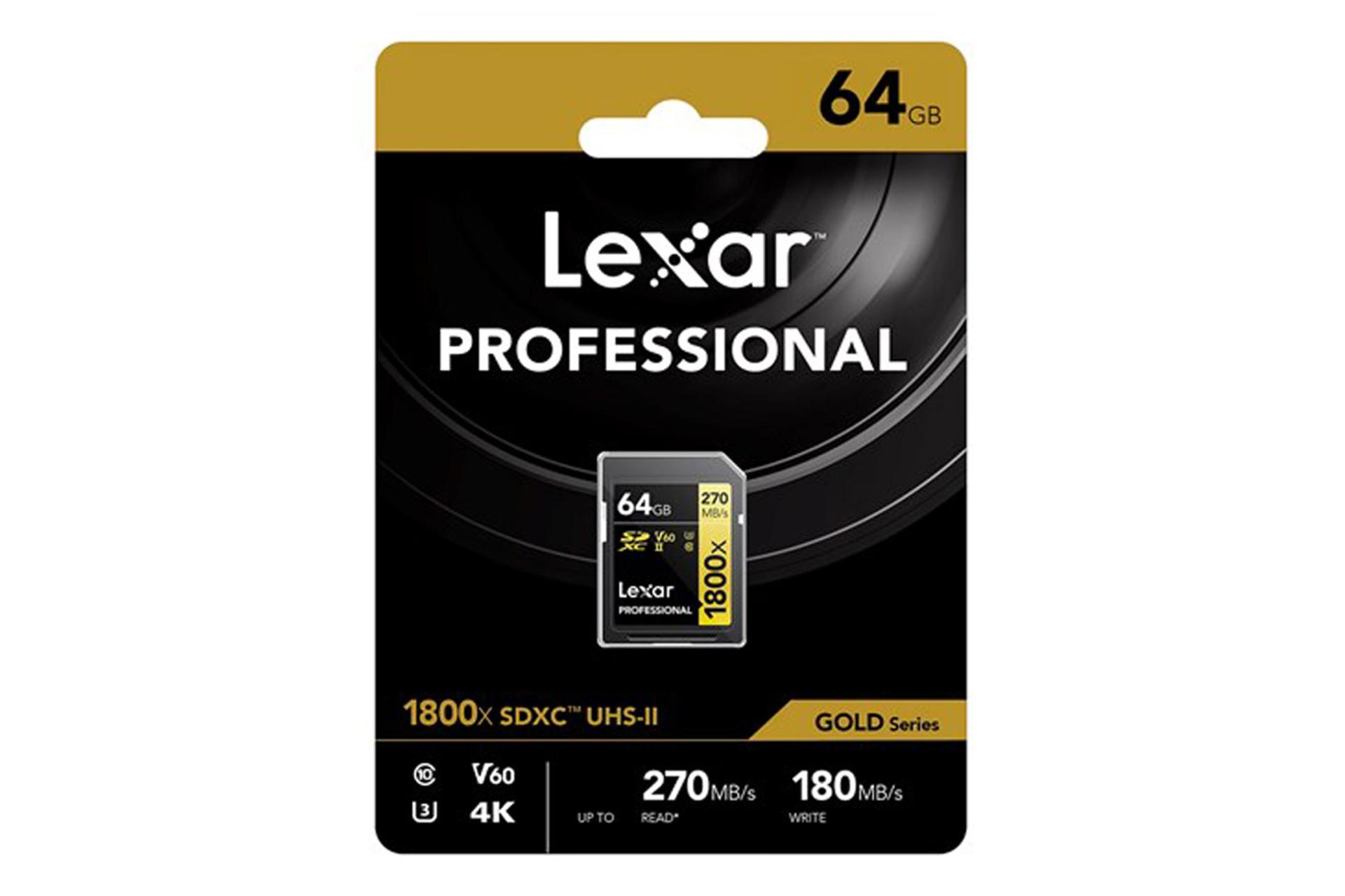 جعبه کارت حافظه لکسار microSDXC با ظرفیت 64 گیگابایت مدل Professional GOLD Series کلاس 10