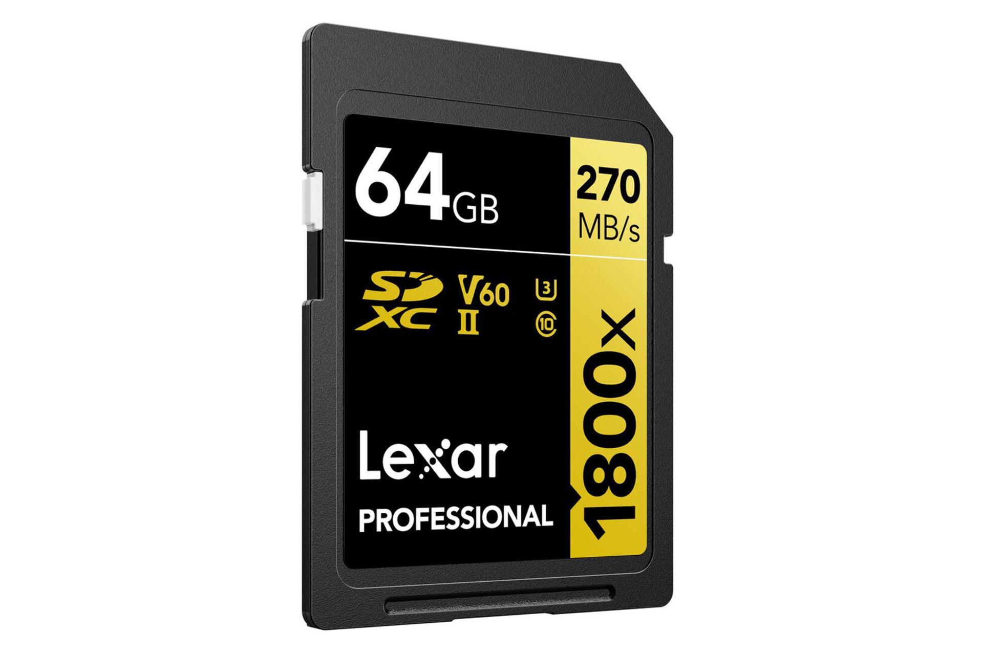 نمای چپ کارت حافظه لکسار microSDXC با ظرفیت 64 گیگابایت مدل Professional GOLD Series کلاس 10