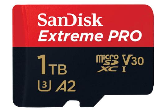 نمای روبرو کارت حافظه سن دیسک microSDXC با ظرفیت 1 ترابایت مدل Extreme Pro V30 A2 کلاس 10