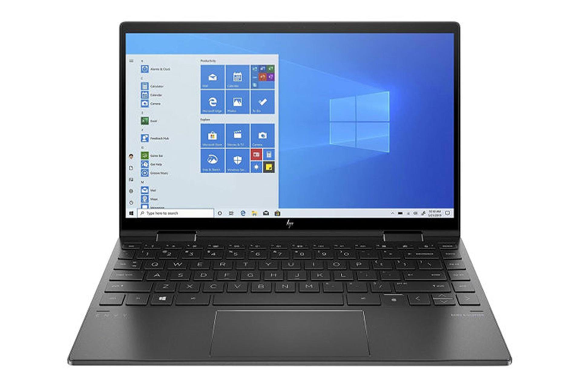 نمای جلو لپ تاپ HP ENVY X360 13z-AY000 با صفحه روشن