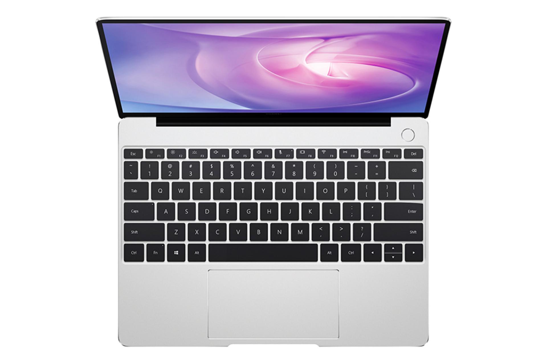 لپ تاپ هواوی میت بوک 13 از نمای بالا در حالت باز