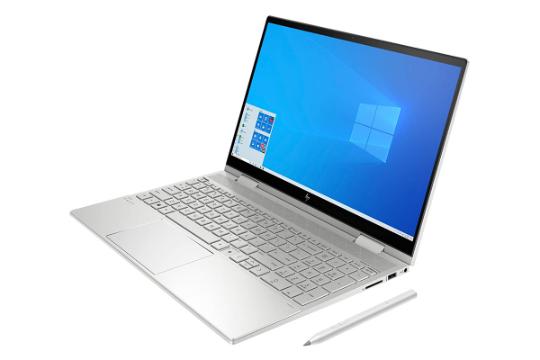 نمای نیمرخ راست لپ تاپ اچ پی انوی X360 15T ES000 در کنار قلم لمسی