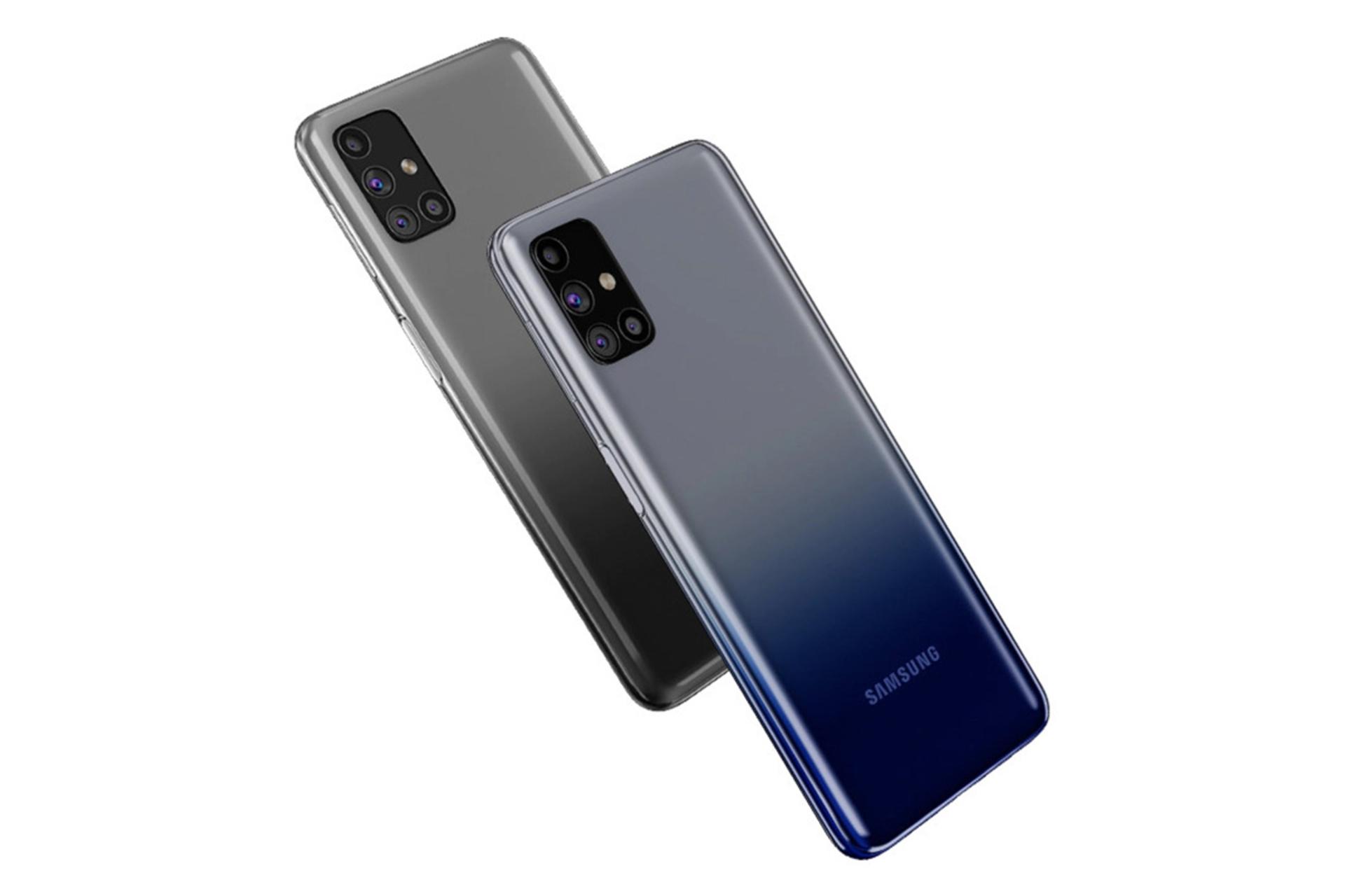 نمای طراحی پشت دو گوشی سامسونگ گلکسی M31s و نمایش چیدمان دوربین و رنگ بندی