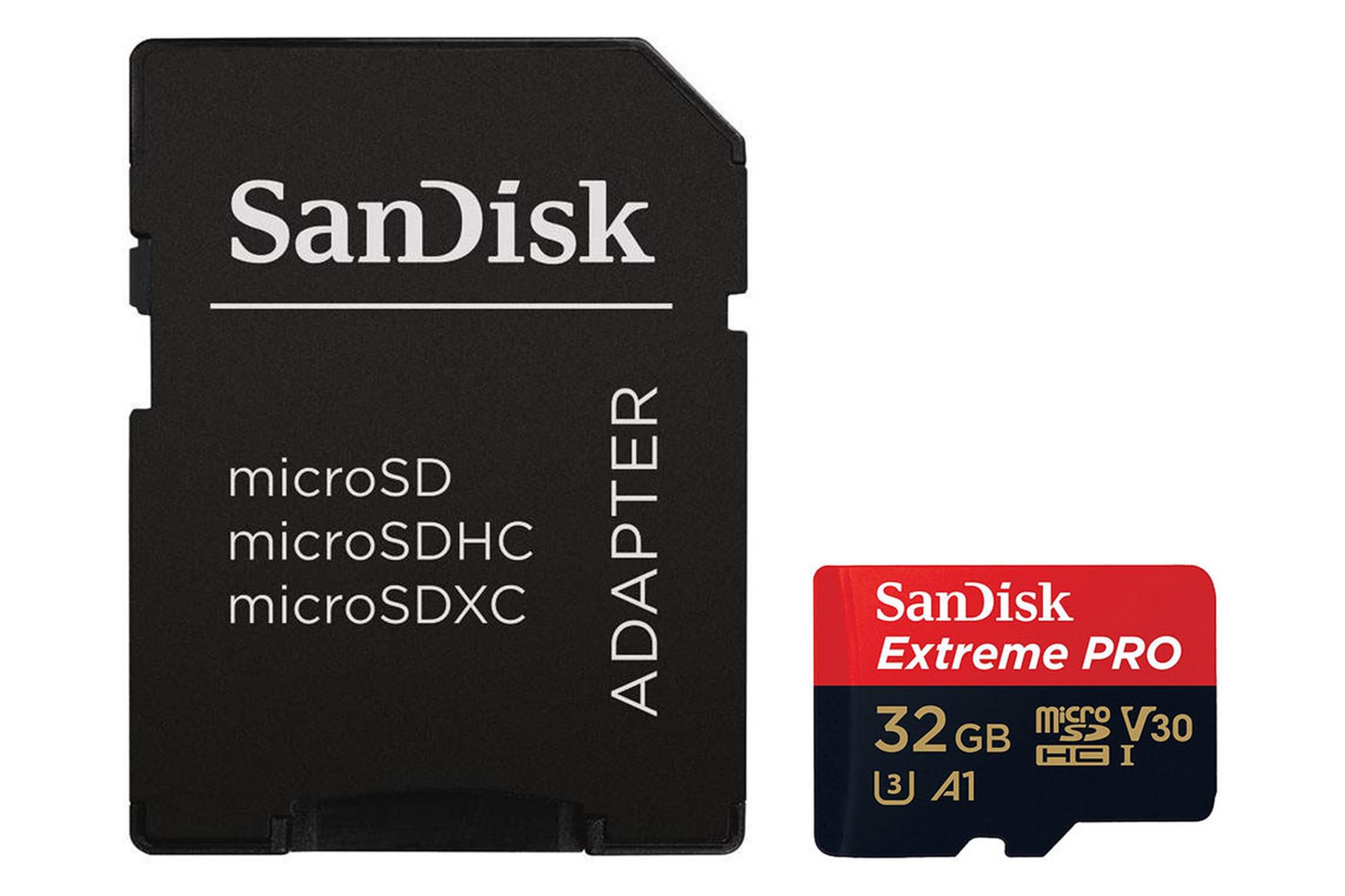 آداپتر سن دیسک microSDHC با ظرفیت 32 گیگابایت مدل Extreme Pro A1