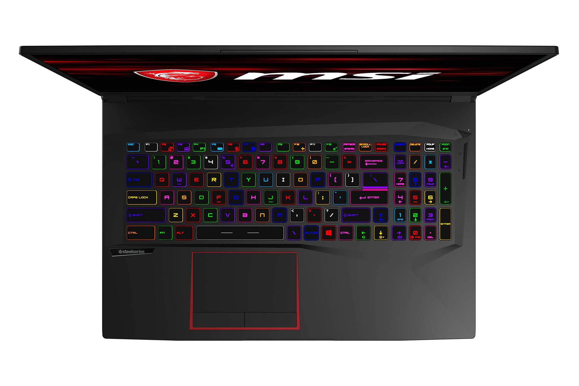 نمای بالا لپ تاپ ام اس آی GE75 Raider 10SFS و نمایش کیبورد