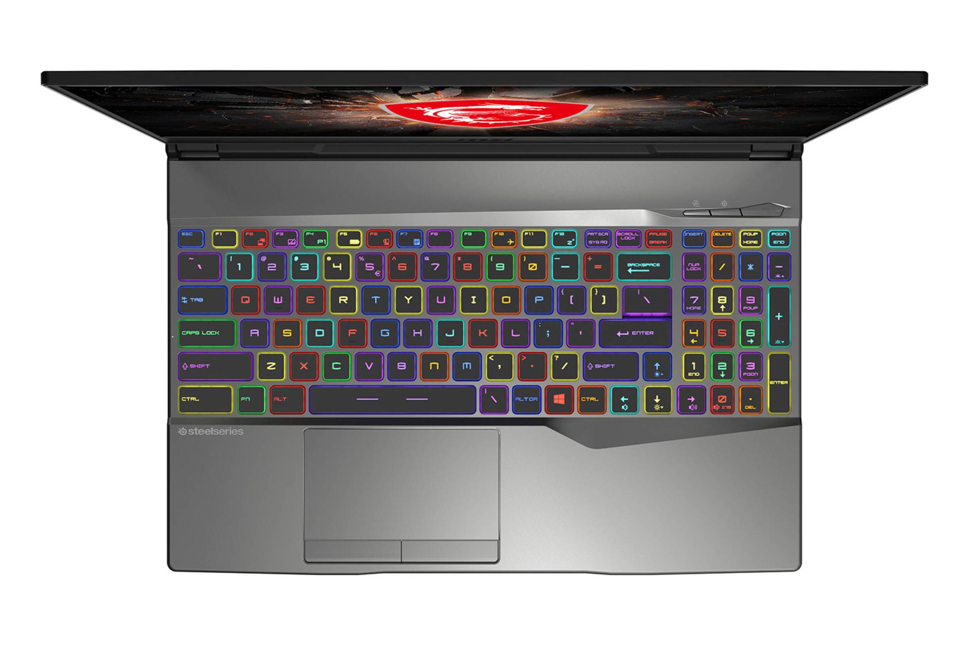 نمای بالا لپ تاپ ام اس آی GP65 Leopard 10SDK و نمایش کیبورد