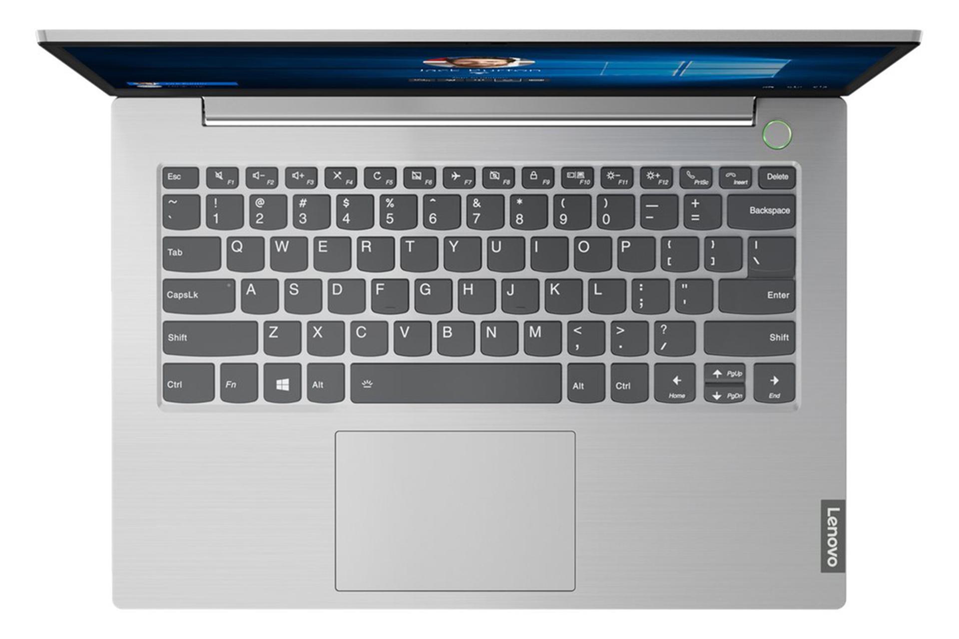 نمای بالا لنوو تینک بوک 14 IIL و نمایش کیبورد و تاچ پد