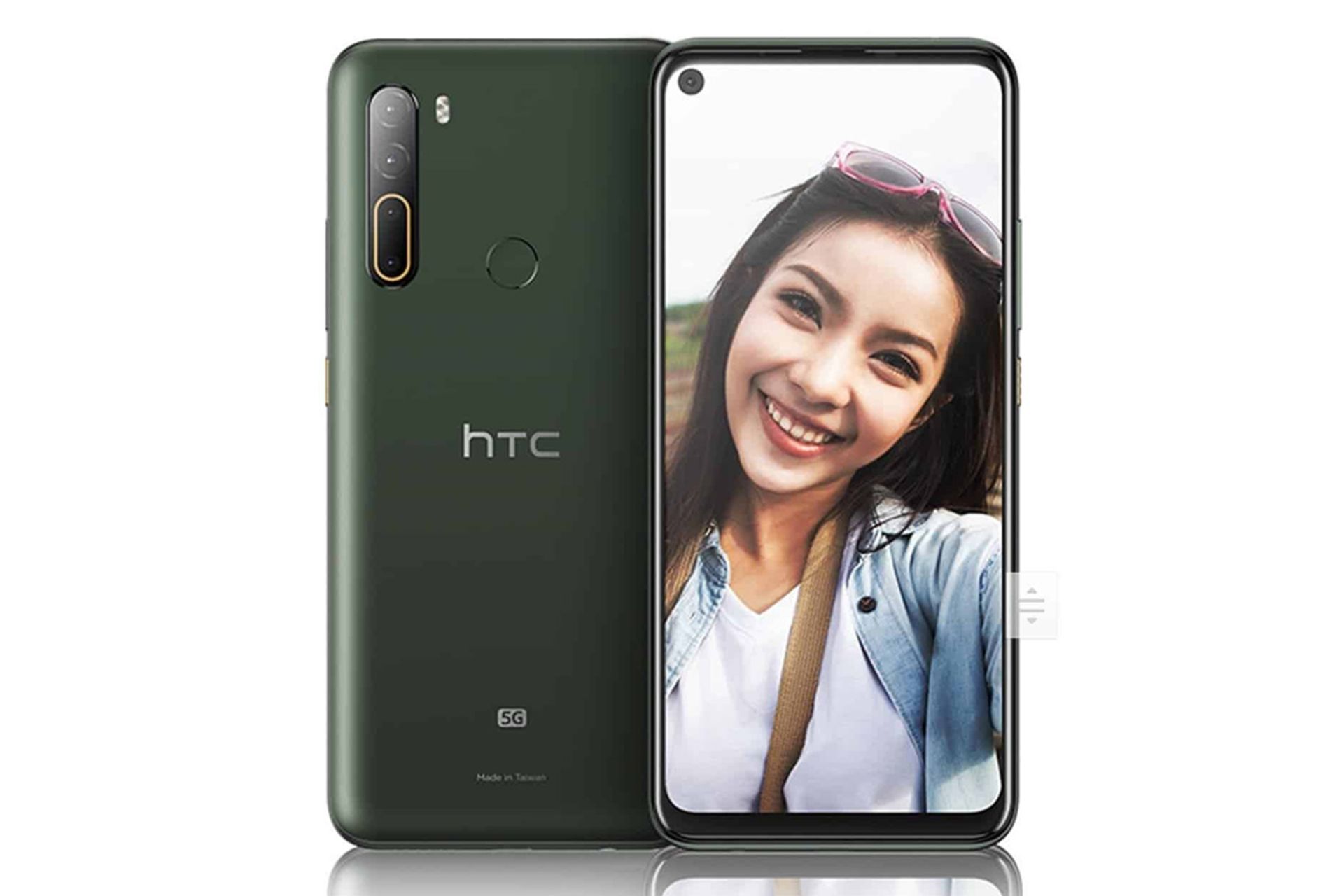 گوشی اچ تی سی یو ۲۰ ۵ جی نمای جلو و پشت رنگ سبز / HTC U20 5G