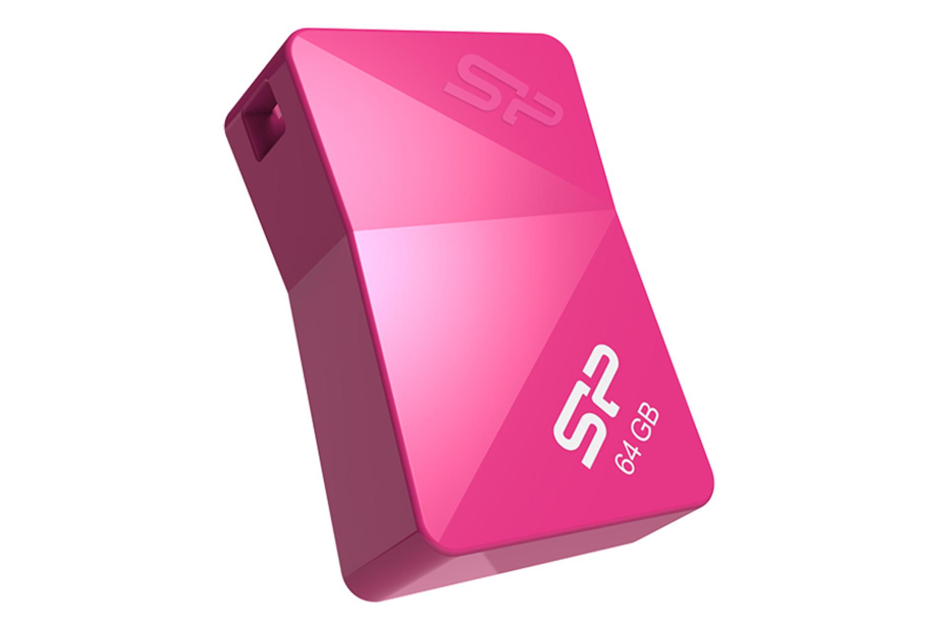 نمای جانبی فلش مموری سیلیکون پاور مدل Touch T08 ظرفیت 64 گیگابایت صورتی