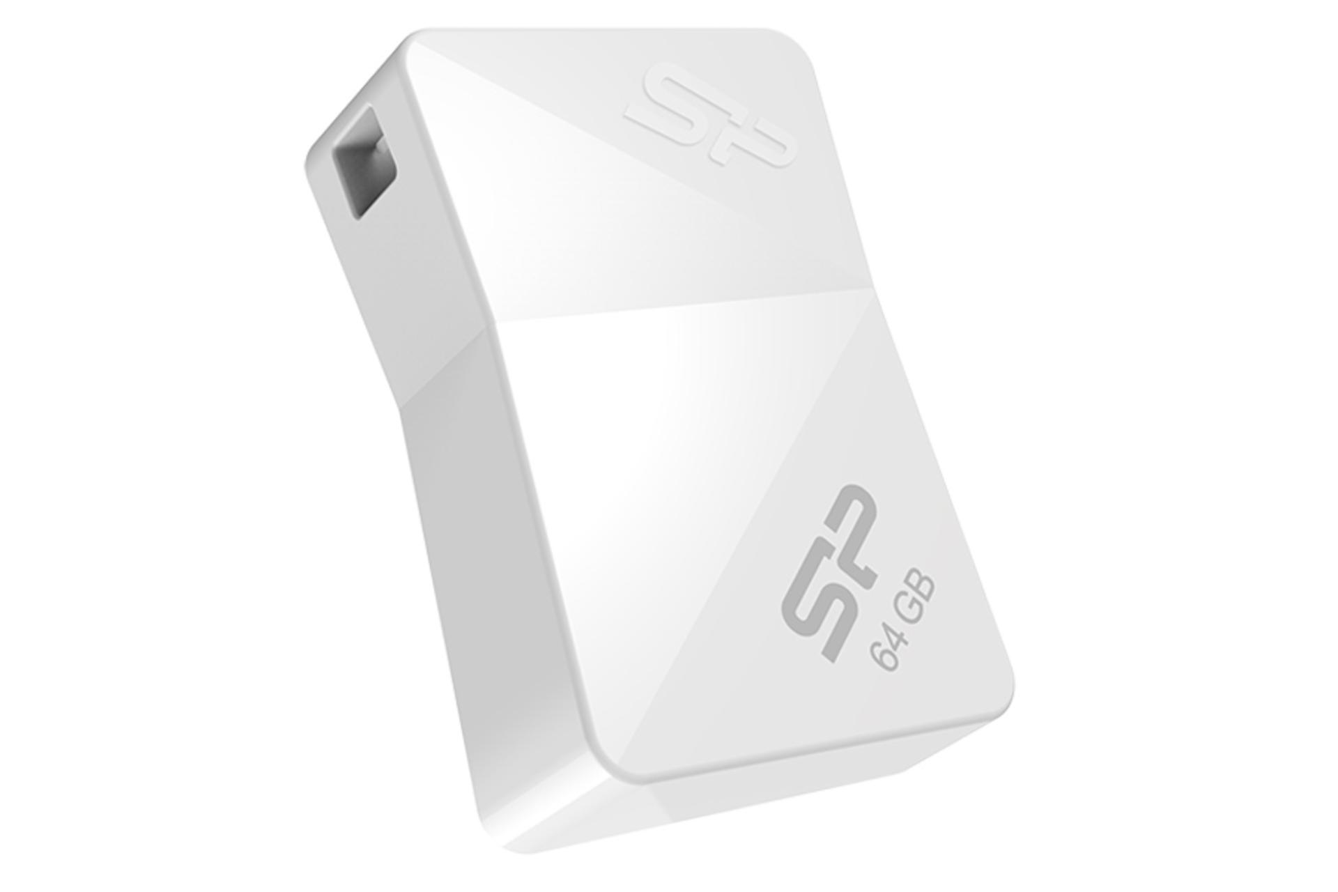 نمای جانبی فلش مموری سیلیکون پاور مدل Touch T08 ظرفیت 64 گیگابایت سفید
