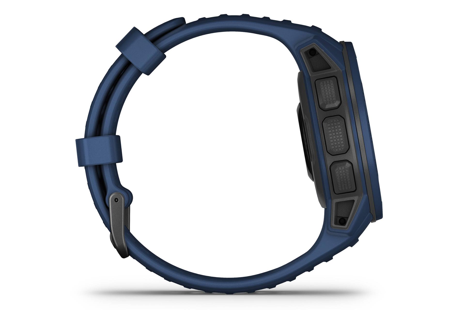 دکمه های سمت چپ ساعت هوشمند گارمین مدل Instinct سولار رنگ سورمه ای