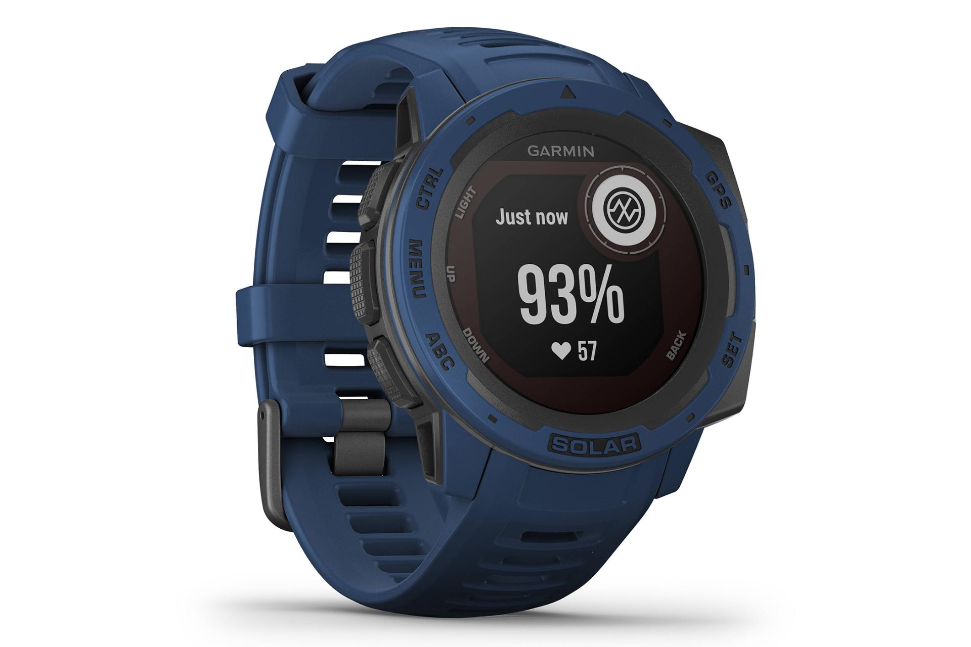 نمای نیمرخ چپ ساعت هوشمند گارمین مدل Instinct سولار رنگ سورمه ای