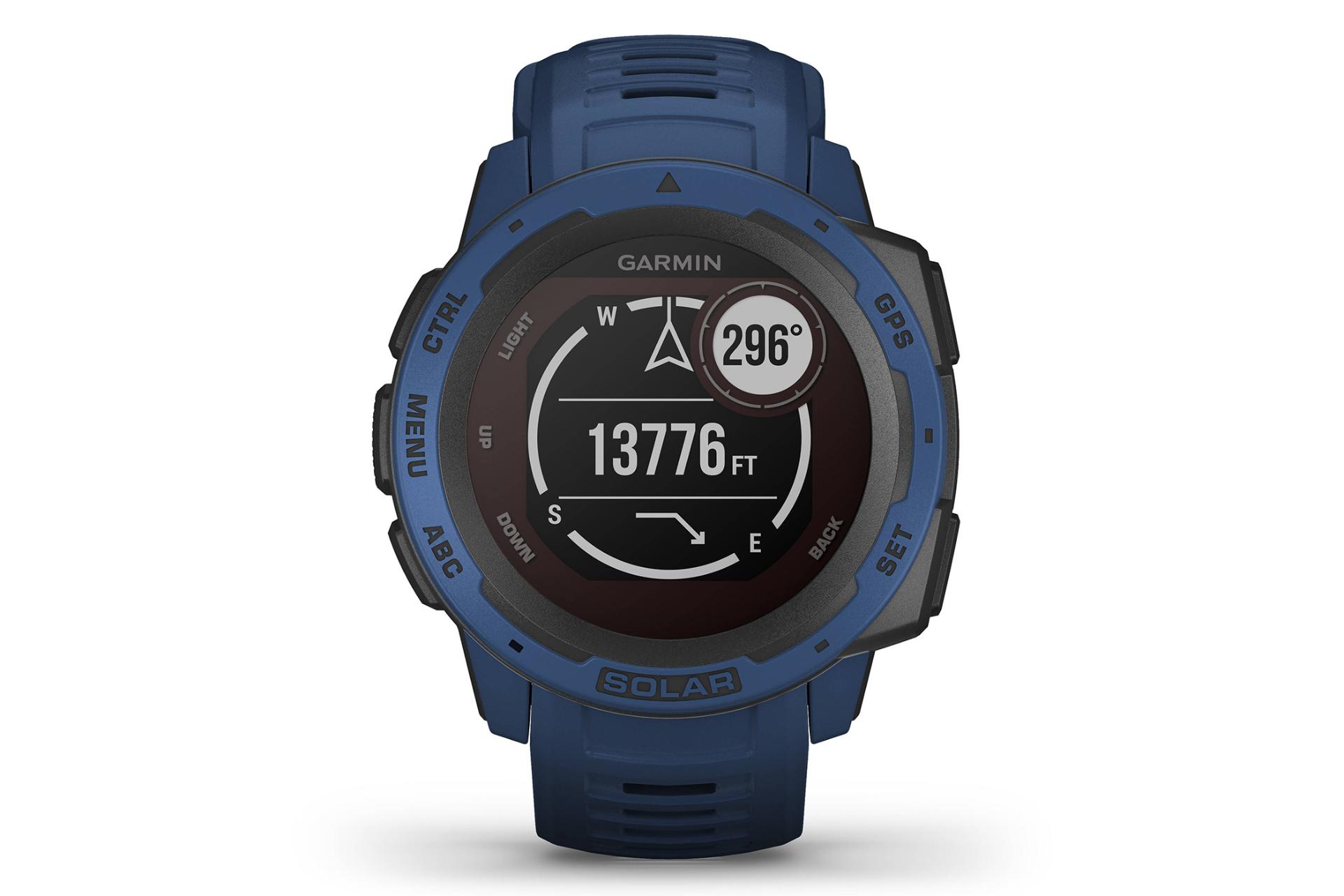 نمای جلو ساعت هوشمند گارمین مدل Instinct سولار رنگ سورمه ای