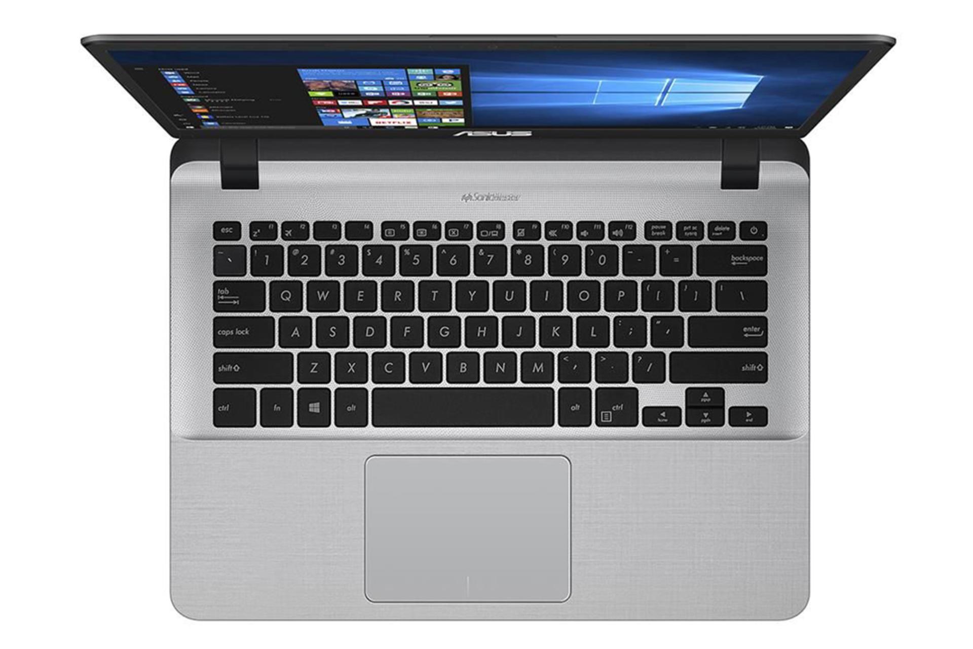 نمای بالا لپ تاپ ایسوس R410MA و نمایش کیبورد