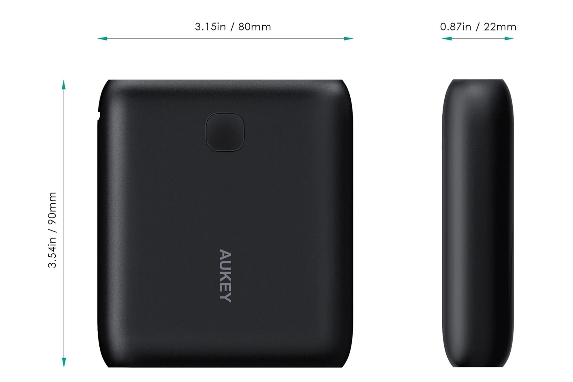 اندازه پاور بانک آکی PB-N42 با ظرفیت 10000 میلی‌آمپر ساعت Aukey PB-N42 10000mAh