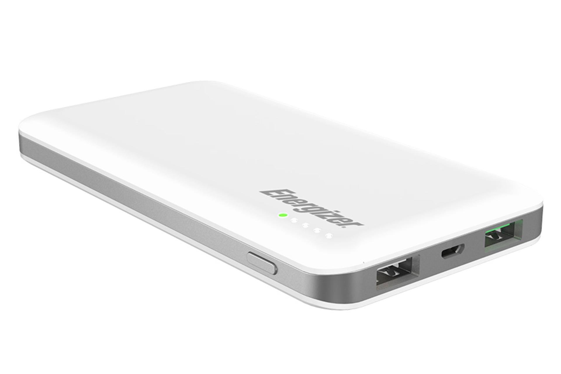 نمای نیمرخ پاوربانک انرجایزر UE10025QC رنگ سفید