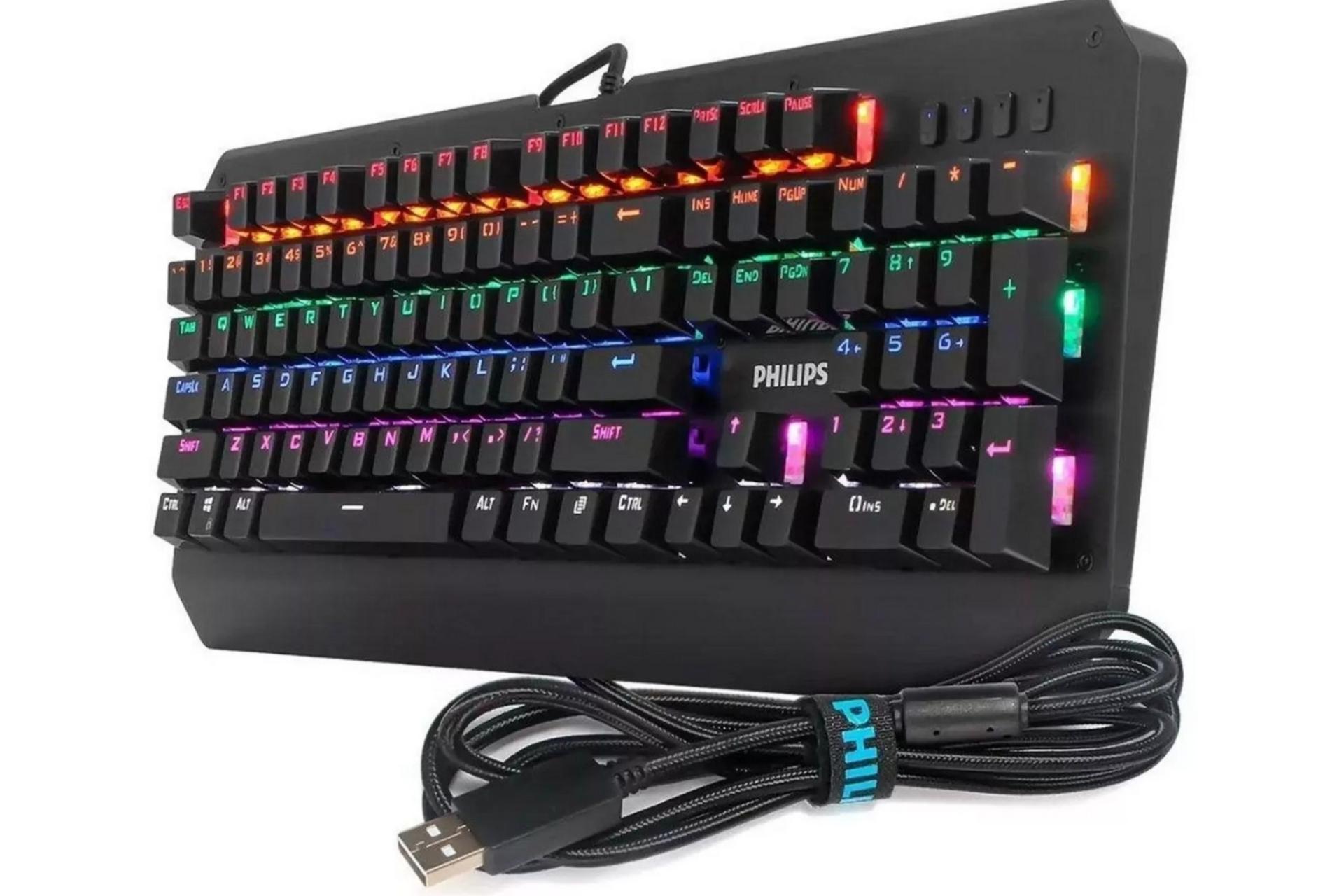 نمای کنار کیبورد گیمینگ Philips SPK8413/93 به همراه کابل