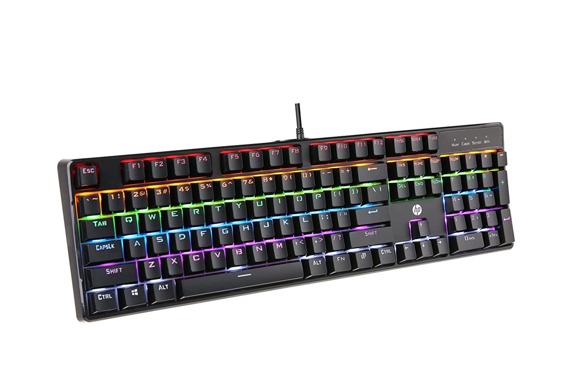 نمای مایل به چپ کیبورد گیمینگ HP GK320