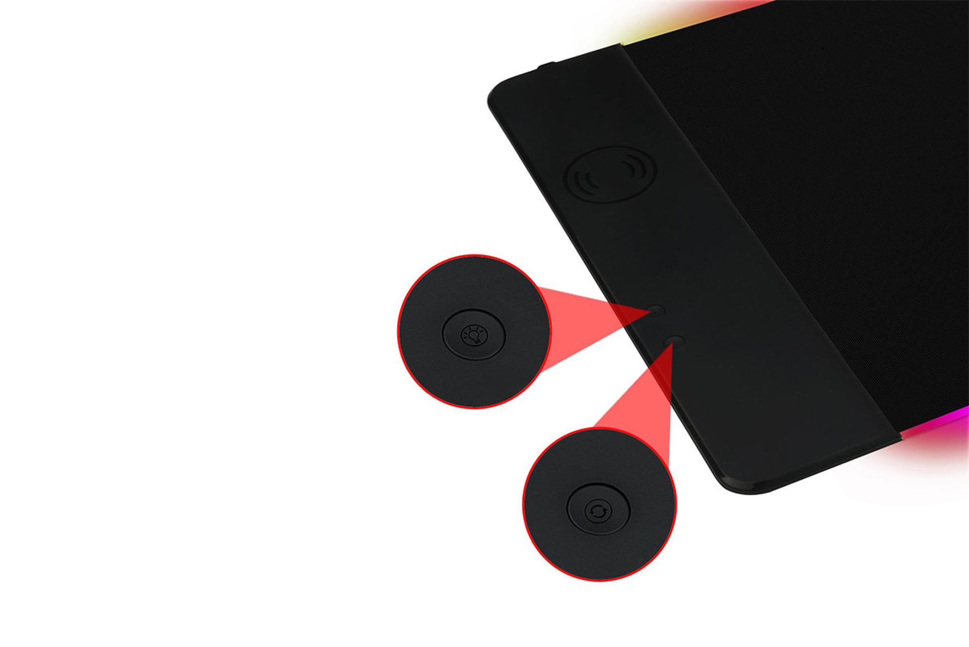 نمایش دکمه های تنظیم روشنایی و حالت RGB ماوس پد ردراگون P028