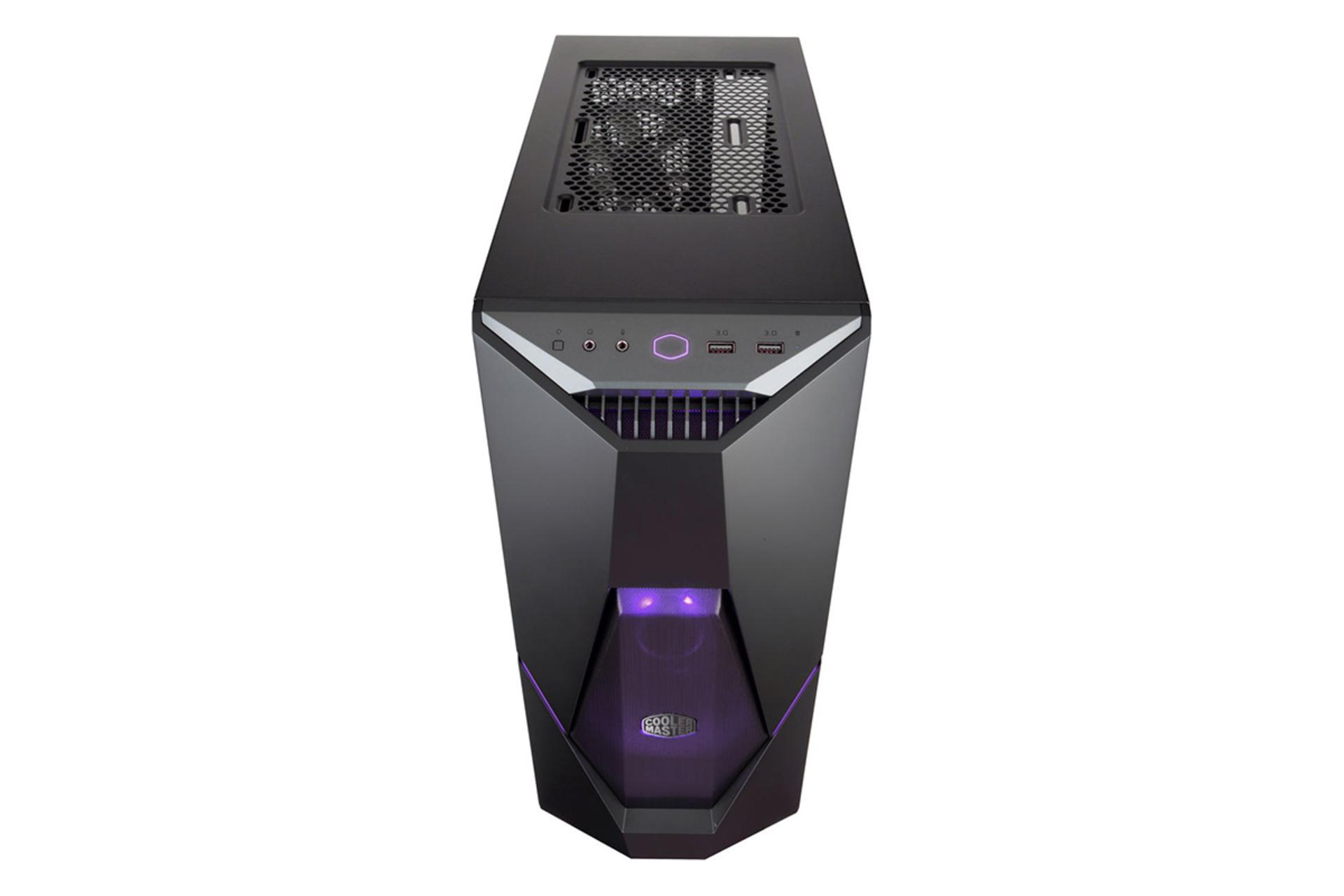 نمای نیم رخ روبرو از طرف بالای کیس کامپیوتر کولر مستر MASTERBOX K500 ARGB