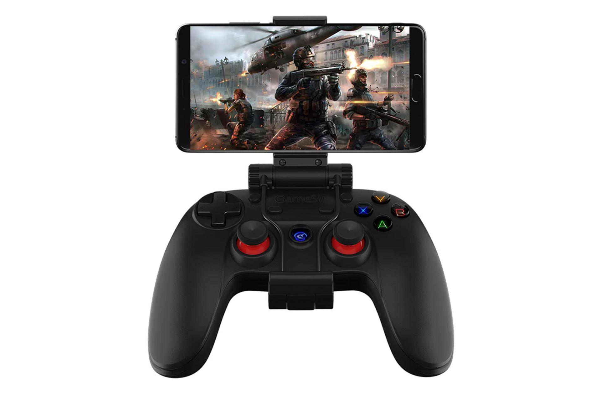 نمای نیم رخ جلو به همراه براکت قابل اتصال موبایل دسته بازی گیمسر PRIME G3S