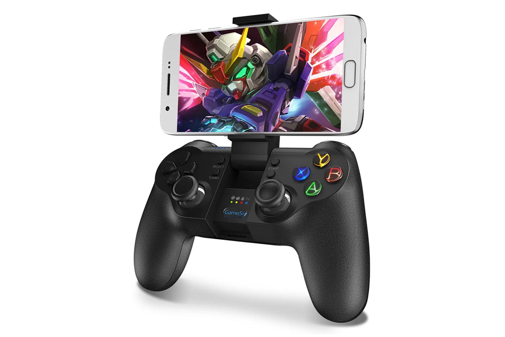 نمای جلوی دسته بازی گیمسر T1s به همراه هولدر نگهدارنده گوشی