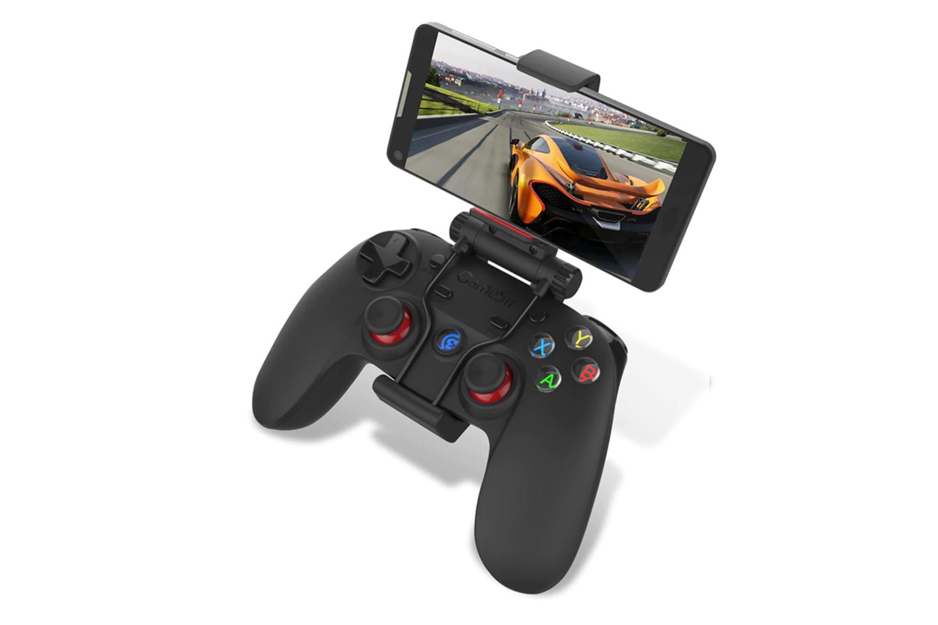 نمای نیم رخ جلو به همراه براکت قابل اتصال موبایل دسته بازی گیمسر PRIME G3S