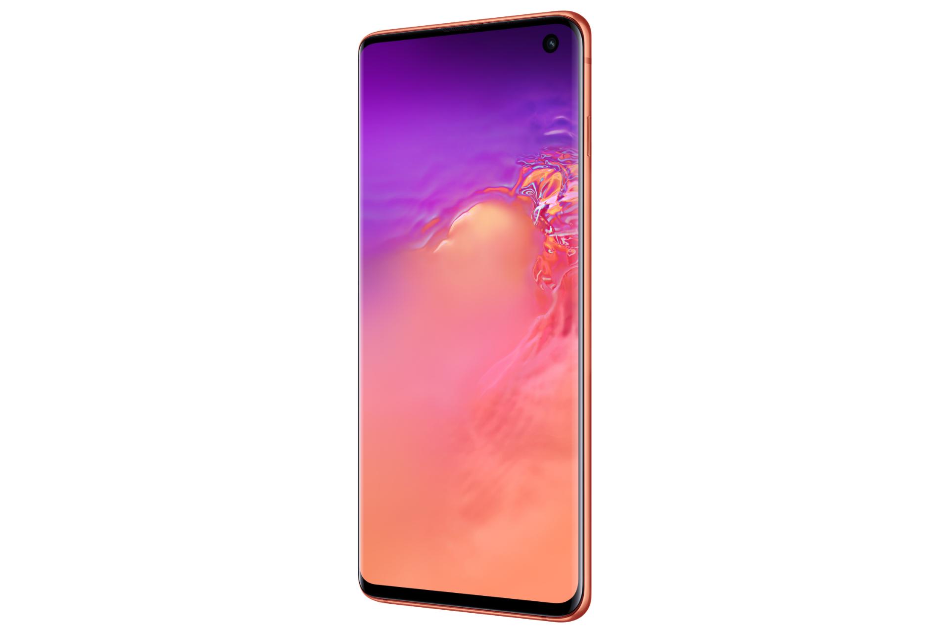 نمای جلو موبایل گلکسی اس 10 سامسونگ رنگ نارنجی