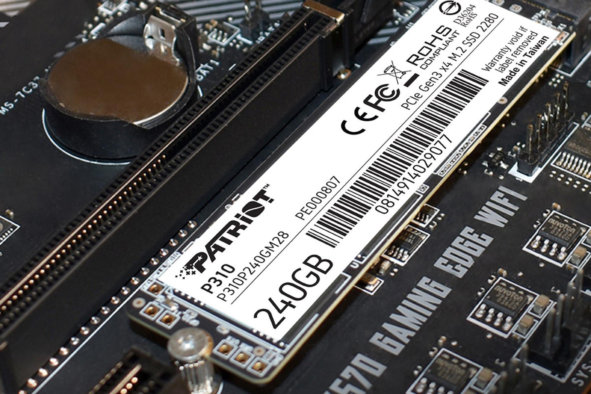 نمای جانبی در حالت نصب شده SSD پاتریوت P310 NVMe M.2 ظرفیت 240 گیگابایت