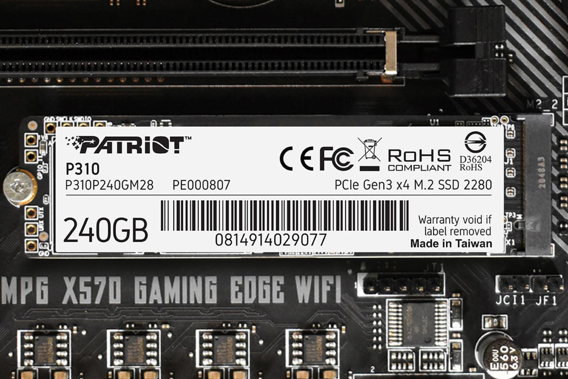 SSD پاتریوت P310 NVMe M.2 ظرفیت 240 گیگابایت نصب شده روی اسلات