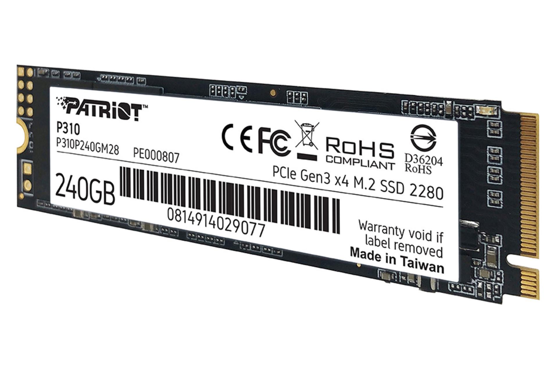 نمای راست SSD پاتریوت P310 NVMe M.2 ظرفیت 240 گیگابایت