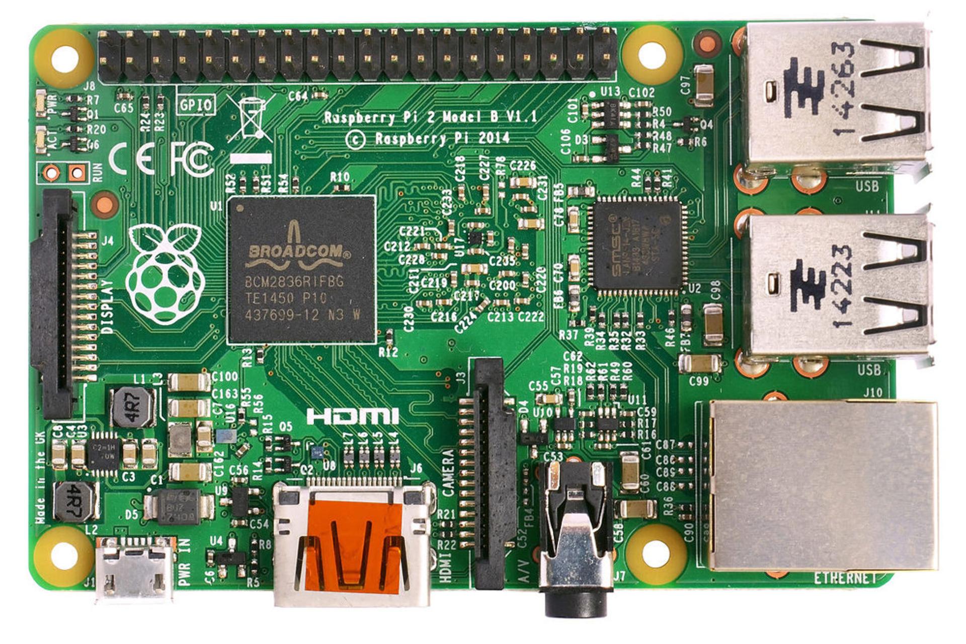 نمای روبرو Mini PC رزبری پای Raspberry Pi 2 Model B