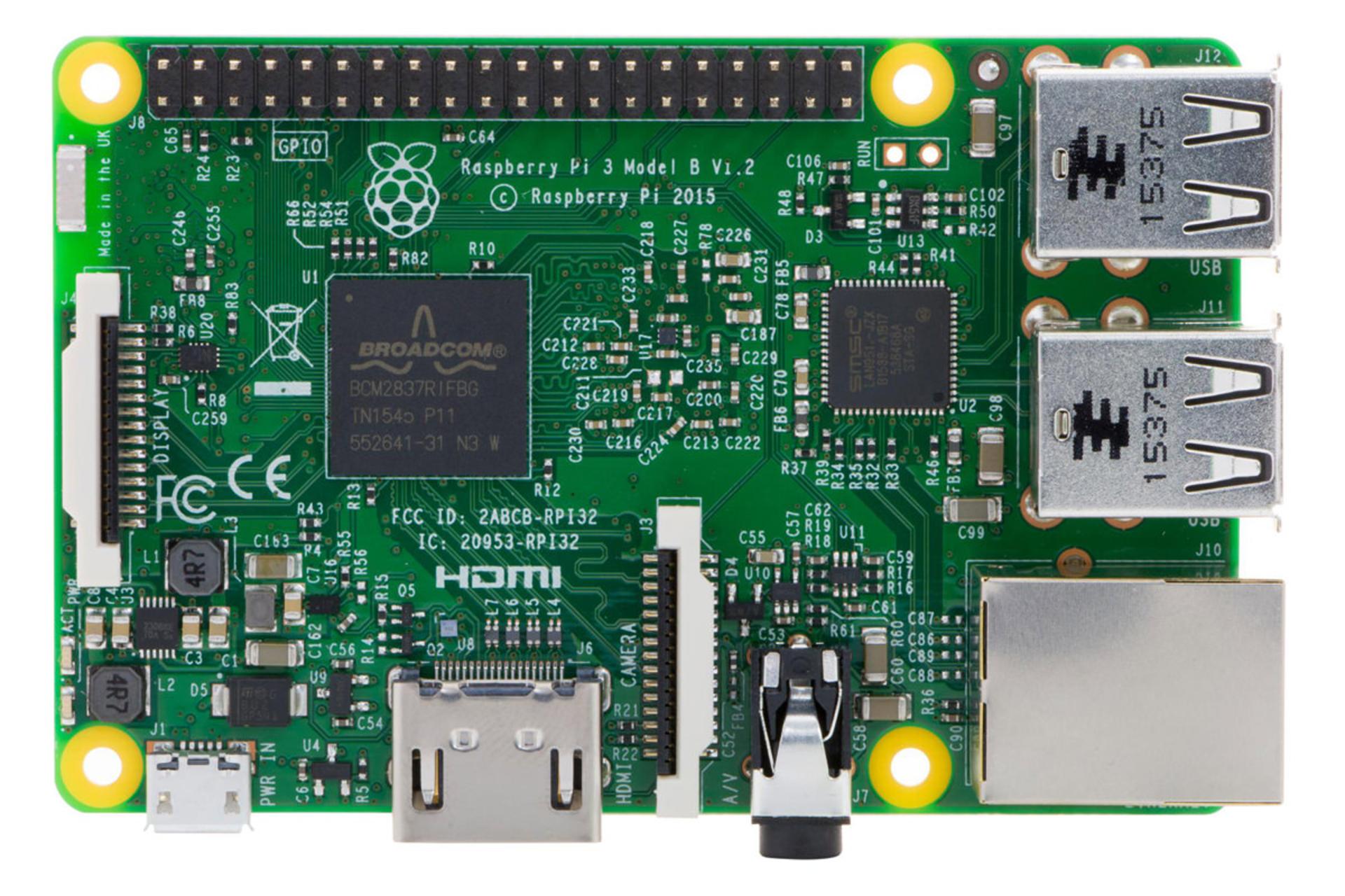 نمای روبرو Mini PC رزبری پای Raspberry Pi 3 Model B