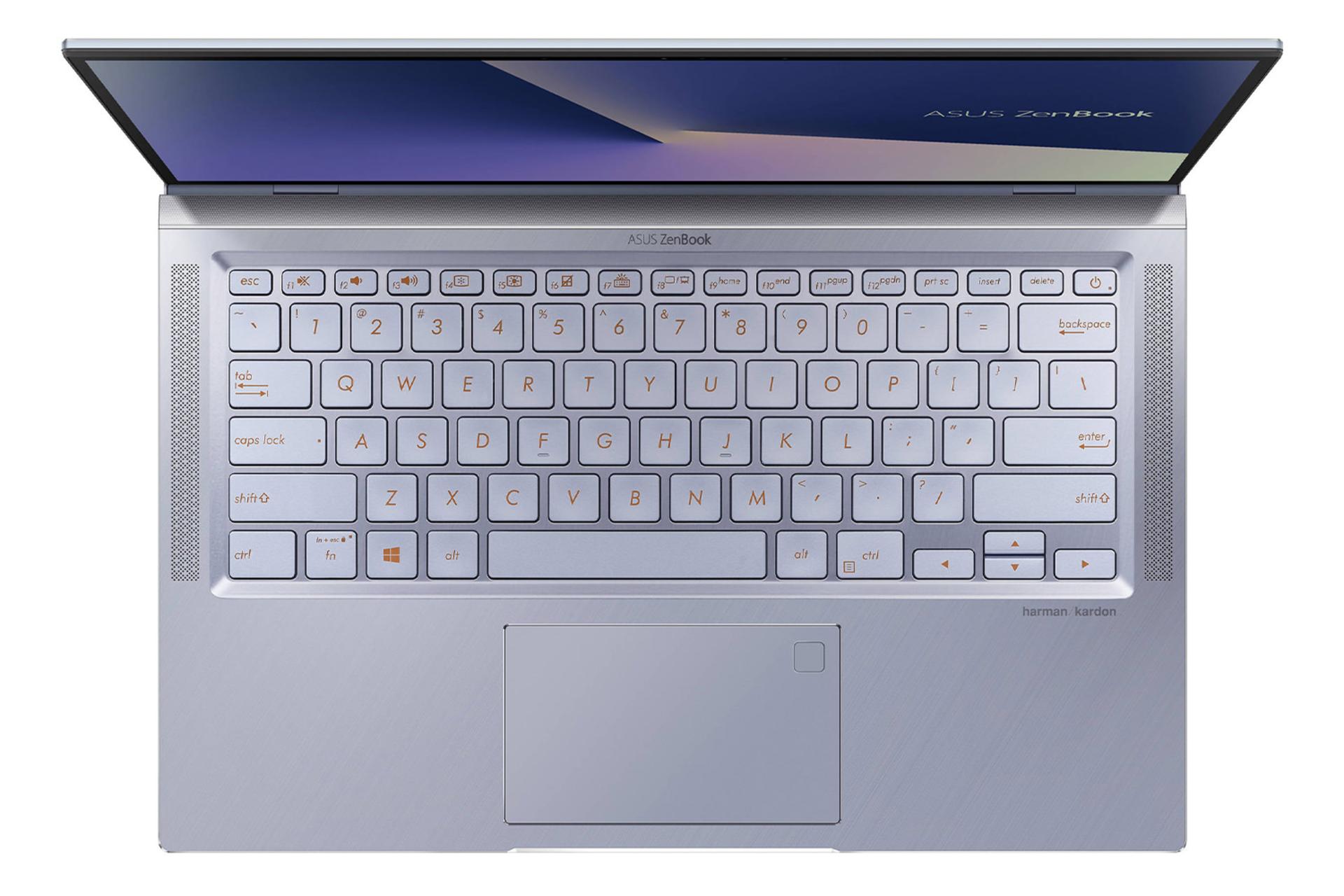لپ‌تاپ ذن بوک 14 UX431FA ایسوس نمای بالا و صفحه نمایش صفحه کلید / Asus ZenBook 14 UX431FA