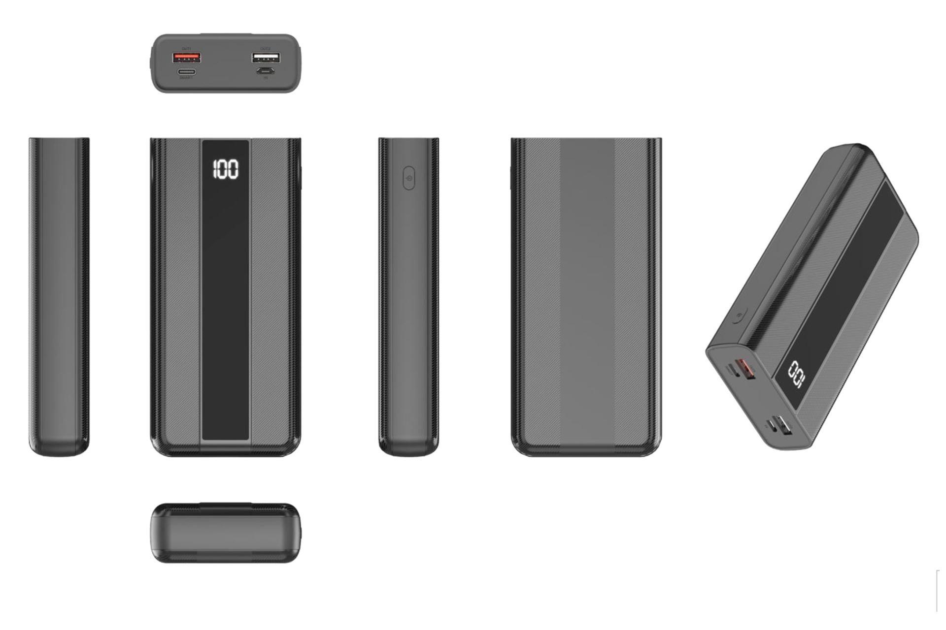 نمای کناری پاور بانک ژیپین PX703 با ظرفیت 20000 میلی‌آمپر ساعت Xipin PX703 20000mAh مشکی